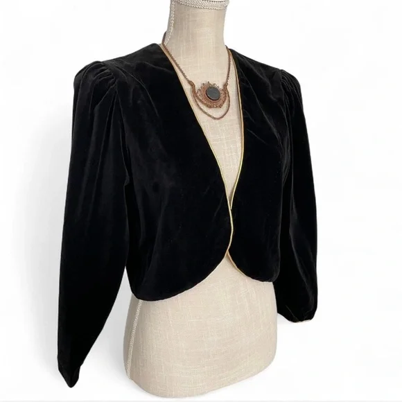 Vintage Black Velvet Bolero Jacket - Picture 2 of 7